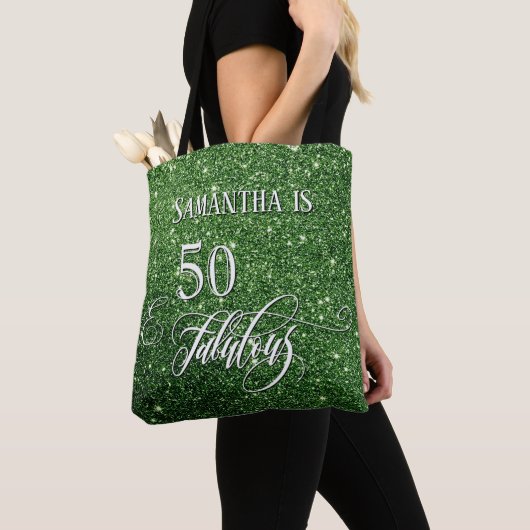 50 & Fabulous Script Sparkling Deep Green Glitzer Tasche (Von Nahem)