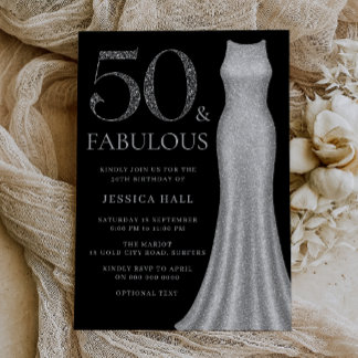 50 & Fabulous Silver Sparkle Dress 50. Geburtstag Einladung