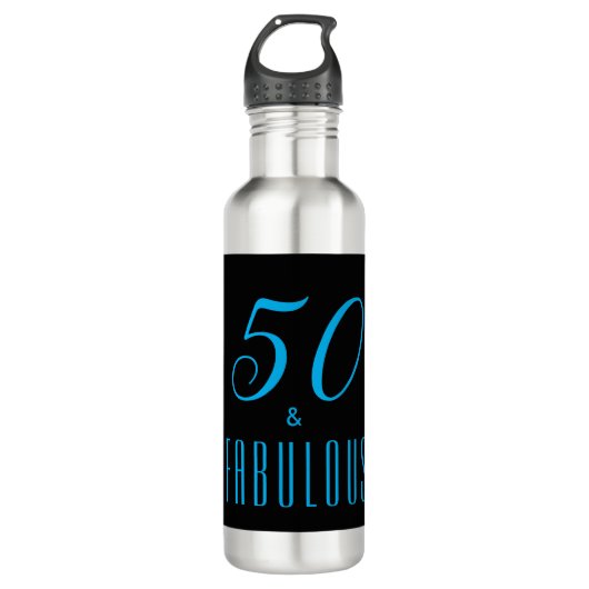 50 & Fabulous Sky Blue Black Birthday Edelstahlflasche (Vorderseite)