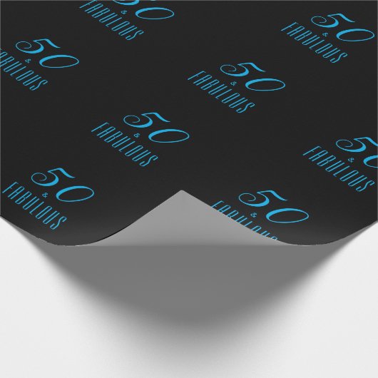 50 & Fabulous Sky Blue Black Geschenkpapier (Ecke)