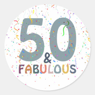 50 & Fabulous Spaß Konfetti Blau Trendige Typograf Runder Aufkleber