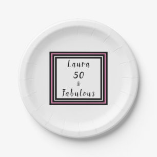 50 & Fabulous Typografie Pink Black Pappteller