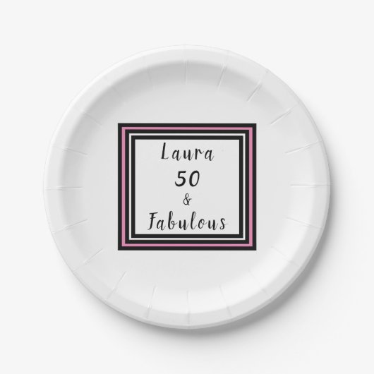 50 & Fabulous Typografie Pink Black Pappteller (Vorderseite)