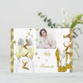 50 & Fantastic Elegant Champagner Heelse Gold Foto Einladung (Stehend Vorderseite)
