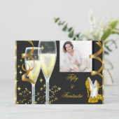 50 & Fantastic Elegant Champagner Shoes Gold Foto Einladung (Stehend Vorderseite)