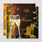 50 & Fantastic fabelhafte Gold Champagner Schuhe Einladung (Vorne/Hinten)