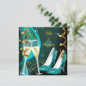 50 & Fantastic Fabulous Gold Aquamarine Glitzer Sc Einladung (Stehend Vorderseite)