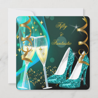 50 & Fantastic Fabulous Gold Aquamarine High Heels Einladung