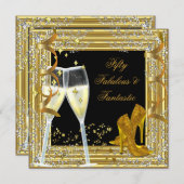50 & Fantastic Fabulous Gold Black Einladung (Vorne/Hinten)