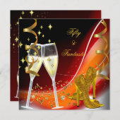 50 & Fantastic Fabulous Gold Red Orange Einladung (Vorne/Hinten)