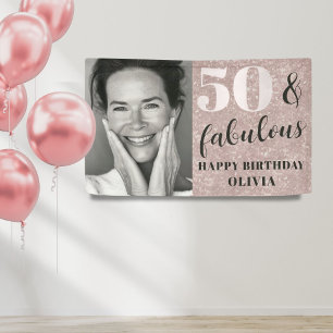 50 & Fantastisch Chic Rosa Glitter & Foto Geburtst Banner