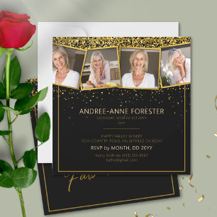 50 fantastisch Geburtstag Gold Schwarz Glitter-Fot Einladung