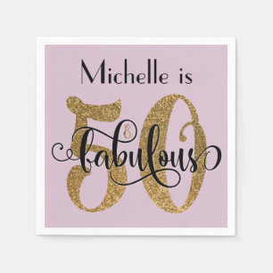 50 & Fantastisch Gold Glitter Geburtstag Mauve Ros Serviette
