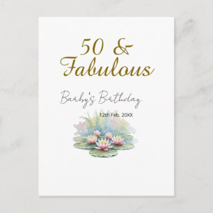 50 & fantastisch goldene Wasserlotus-Lilie Aquarel Postkarte