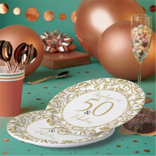 50 & Fantastisch Goldenes Blumenmuster 50. Geburts Pappteller