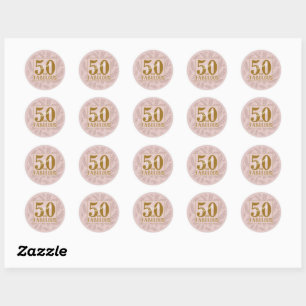 50 & fantastisch rosa Glitter & goldene Typografie Runder Aufkleber