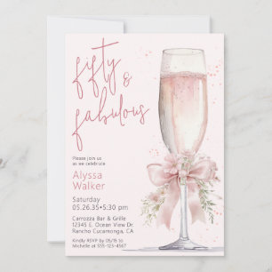50 & Fantastisch Rosa Sektglas 50. Geburtstag Einladung