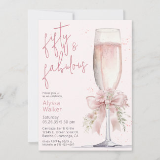 50 & Fantastisch Rosa Sektglas 50. Geburtstag Einladung