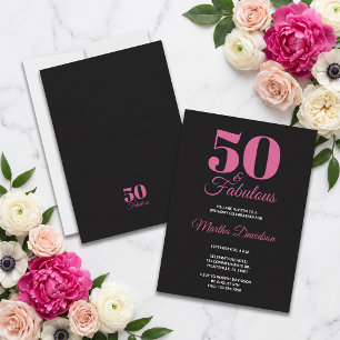 50 & Fantastisch Schwarz Rosa Glam Feier Einladung