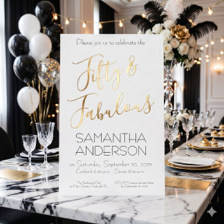 50 & Fantastisch Schwarze elegante 50. Geburtstags Folieneinladung