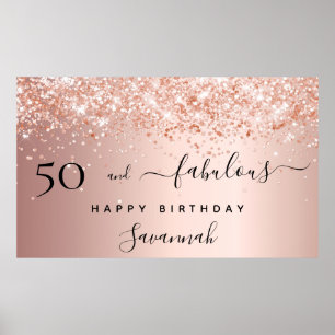 50 Fantastische Geburtstagsfeige Rose Goldrot Glit Poster