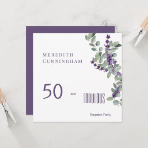 50 & Fantastische Lavendel-Überraschungs-Geburtsta Einladung
