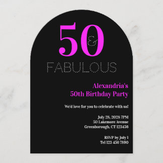 50 fantastische Neon Rosa Schwarze 50. Geburtstags Einladung
