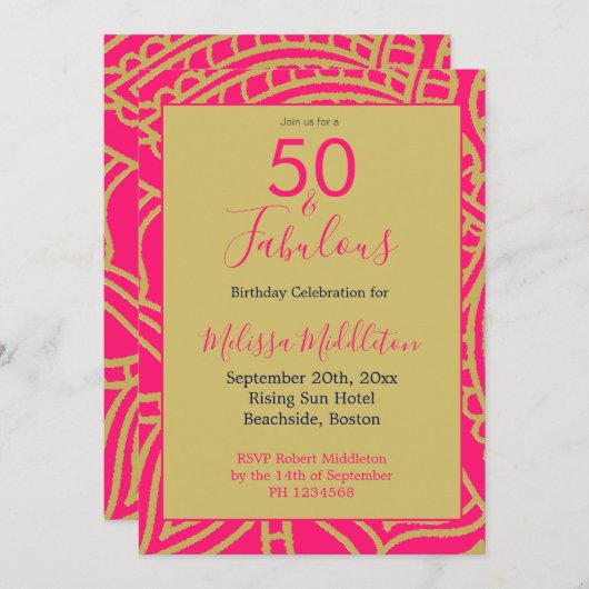 50 Fantastische Pink-Gold-Party Einladung (Vorne/Hinten)