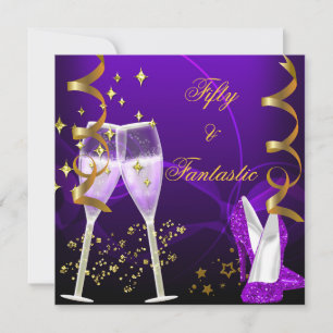 50 & fantastische purpur-goldene Champagner-Schuhe Einladung