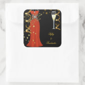 50 Fantastische Red Dress Black Gold Sticker SQ (Tasche)