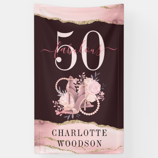 50 Fantastische Rose Gold Glitzer Agate Elegant Ba Banner (Vertikal)