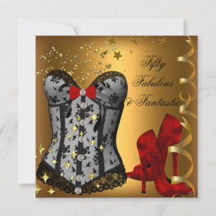 50 & Fantastische Rote Schwarze Goldene Geburtstag Einladung