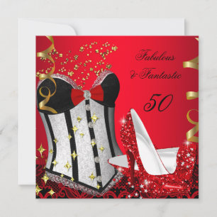 50 & Fantastische rote schwarze goldene Geburtstag Einladung