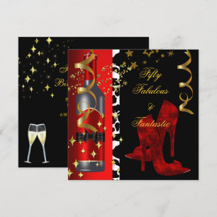 50 & Fantastische Rote Schwarze Goldene Geburtstag Einladung
