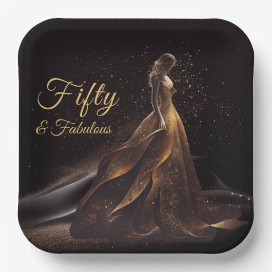 50 Fantastischer Black Gold Glitzer Sparkle Pappteller (Vorderseite)