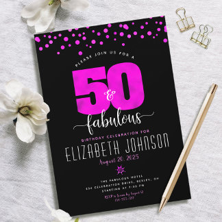 50. fantastischer Geburtstag, heißrosa Folienpunkt Einladung