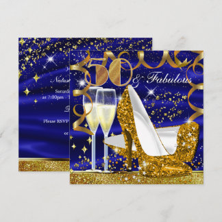 50 Fantastischer Glitzer Blue Gold Geburtstag Einl Einladung