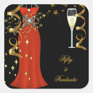 50 Fantastischer Roter Kleid Schwarz Gold Aufklebe Quadratischer Aufkleber
