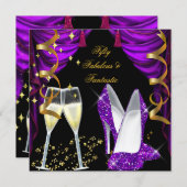 50 Fantastisches Lila Champagner-Party Einladung (Vorne/Hinten)