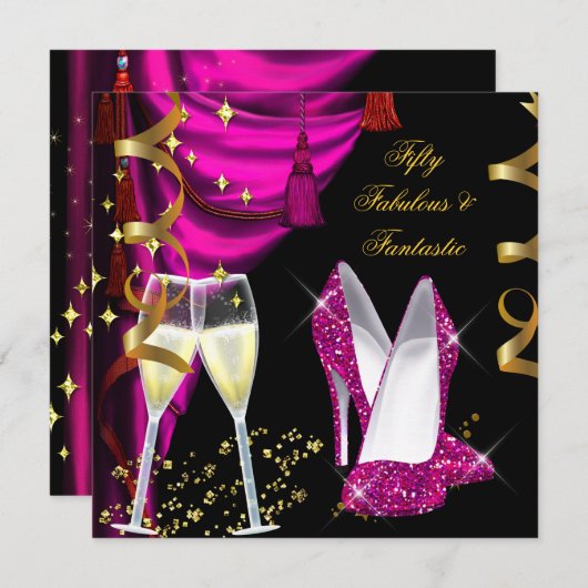 50 Fantastisches Party mit rosa Champagner Einladung (Vorne/Hinten)
