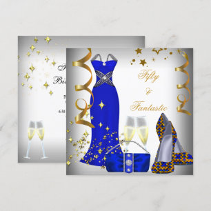 50 & Fantastisches Weißes Kleid Blaue Pailletten G Einladung