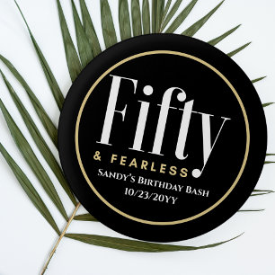 50 & Fearless Geburtstag Elegant Modern Schwarz Ma Button