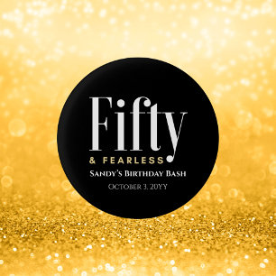 50 & Fearless Geburtstag Elegant Modern Schwarz Ma Button