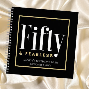 50 & Fearless Geburtstag Elegant Modern Schwarz Ma Notizblock