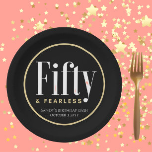 50 & Fearless Geburtstag Elegant Modern Schwarz Ma Pappteller