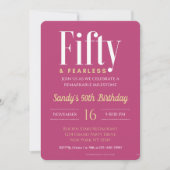 50 & Fearless Geburtstag Elegant Modernes Rosa Cus Einladung (Vorderseite)