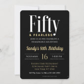 50 & Fearless Geburtstag Elegant Modernes Schwarze Einladung (Vorderseite)
