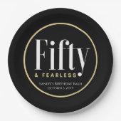 50 & Fearless Geburtstag Elegant Modernes Schwarze Pappteller (Vorderseite)