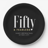 50 & Fearless Geburtstag Elegant Modernes Schwarze Pappteller (Vorderseite)