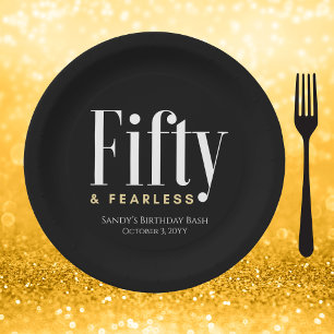50 & Fearless Geburtstag Elegant Modernes Schwarze Pappteller